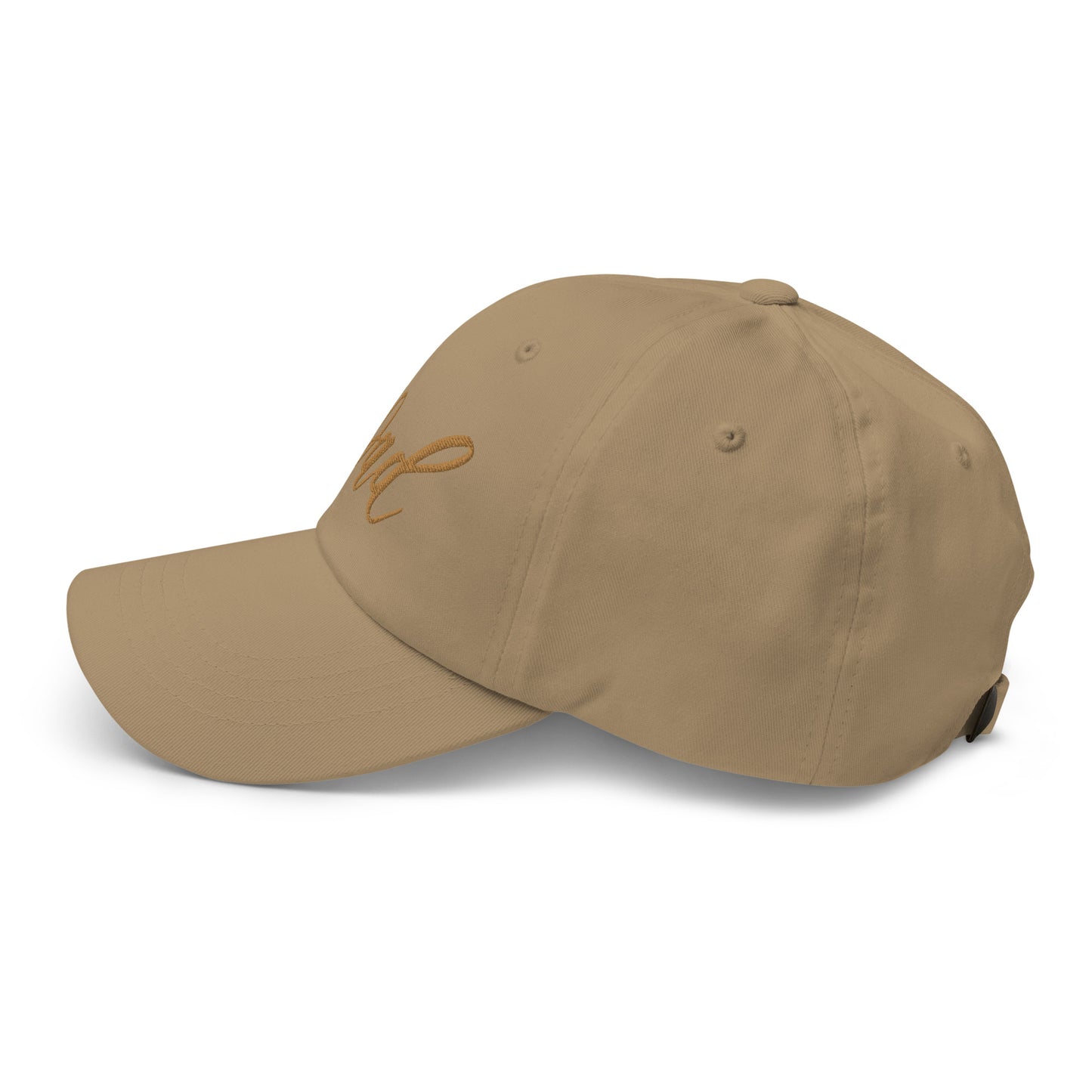 Embroidered Gold Script "Dad" Calligraphy Gold Embroidery on Khaki 100% Cotton Chino Twill Dad Cap