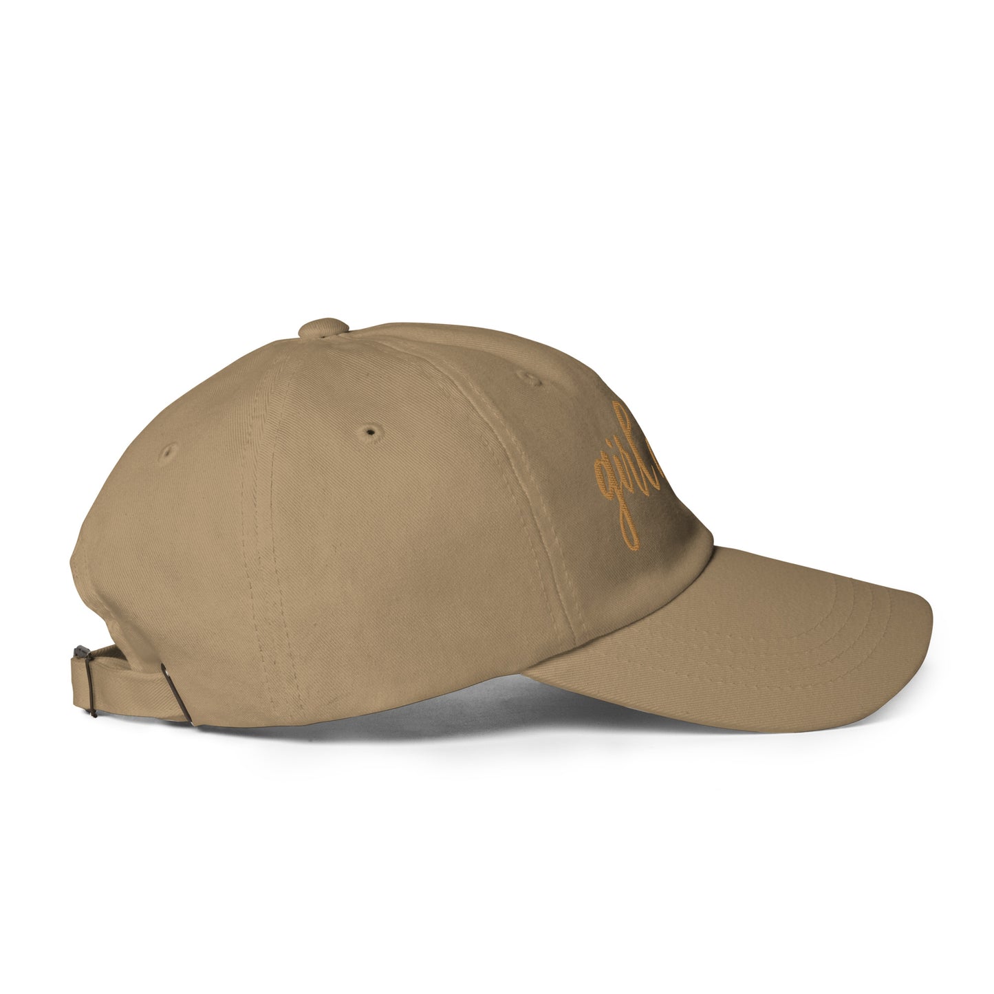 Embroidered Gold Script "Girl Dad" Calligraphy Gold Embroidery on Khaki 100% Cotton Chino Twill Dad Cap