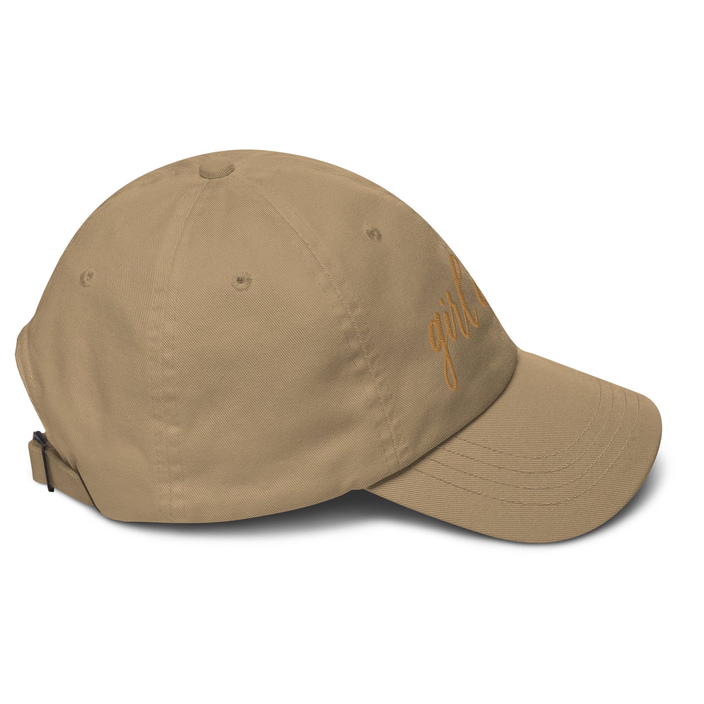 Embroidered Gold Script "Girl Dad" Calligraphy Gold Embroidery on Khaki 100% Cotton Chino Twill Dad Cap