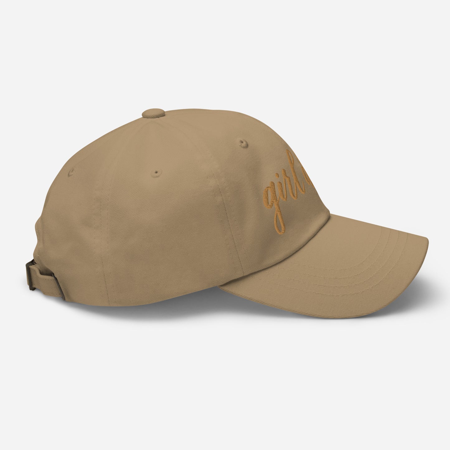 Embroidered Gold Script "Girl Dad" Calligraphy Gold Embroidery on Khaki 100% Cotton Chino Twill Dad Cap