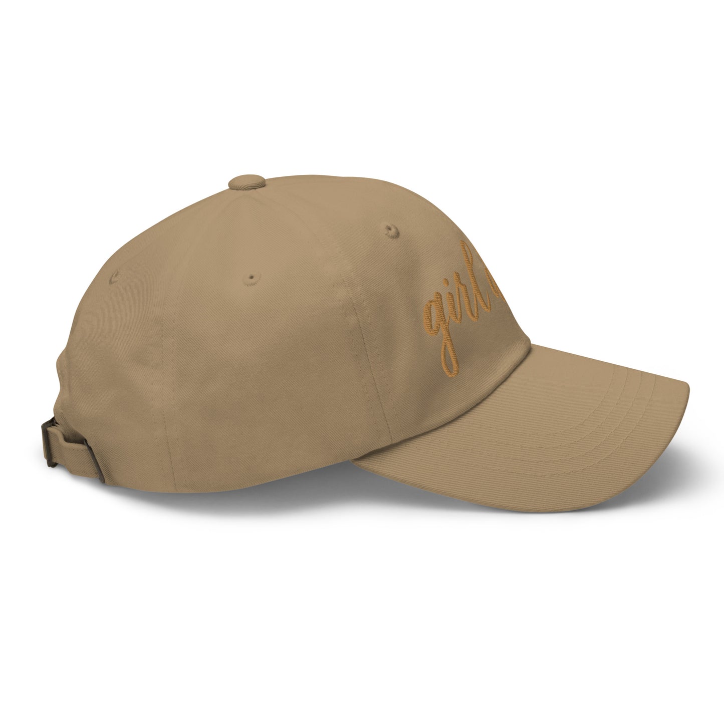 Embroidered Gold Script "Girl Dad" Calligraphy Gold Embroidery on Khaki 100% Cotton Chino Twill Dad Cap