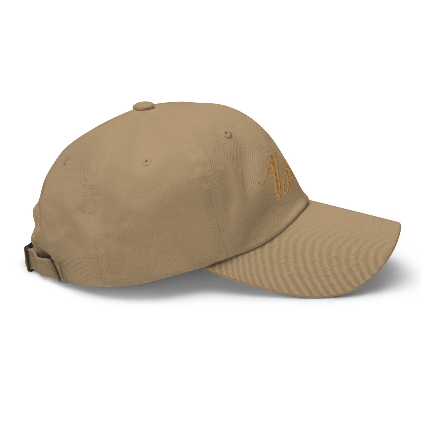 Embroidered Gold Script "Dad" Calligraphy Gold Embroidery on Khaki 100% Cotton Chino Twill Dad Cap