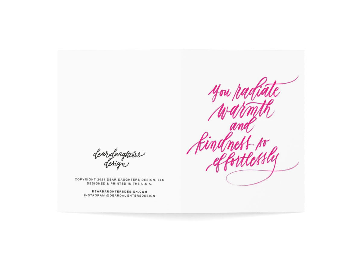 "You radiate warmth & kindness so effortlessly!" Pink Thank You Greeting Card - Gratitude #12