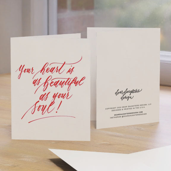 "Your heart is as beautiful as your soul!" Red Thank You Greeting Card - Gratitude #01