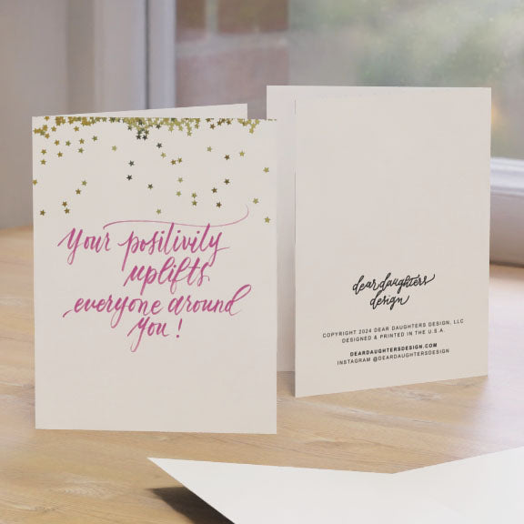 "Your positivity uplifts everyone around you!" Pink Thank You Greeting Card - Gratitude #11