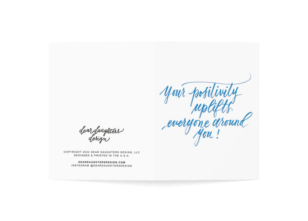 "Your positivity uplifts everyone around you!" Blue Thank You Greeting Card - Gratitude #09