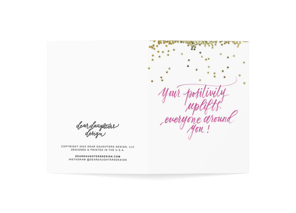 "Your positivity uplifts everyone around you!" Pink Thank You Greeting Card - Gratitude #11