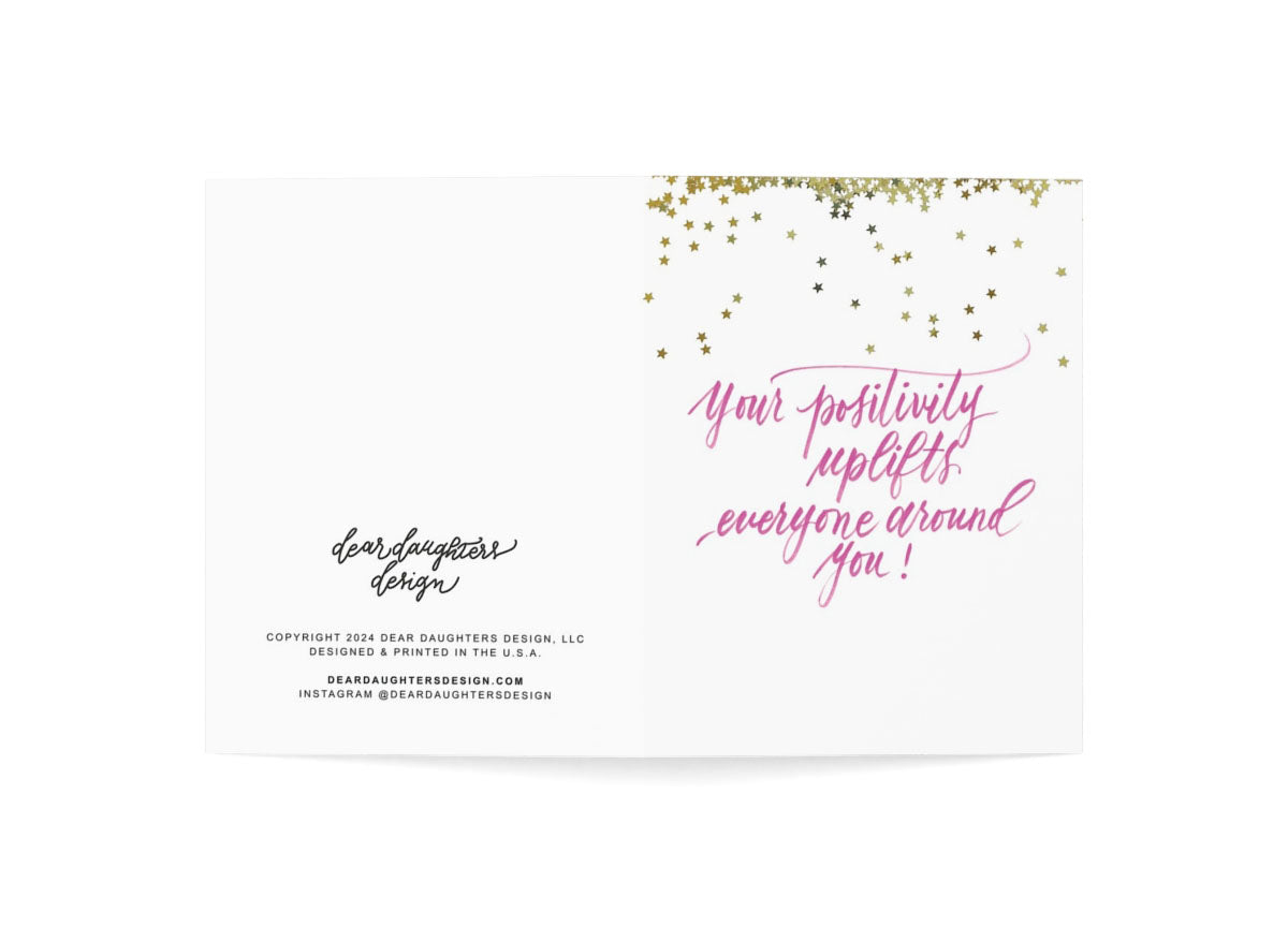 "Your positivity uplifts everyone around you!" Pink Thank You Greeting Card - Gratitude #11