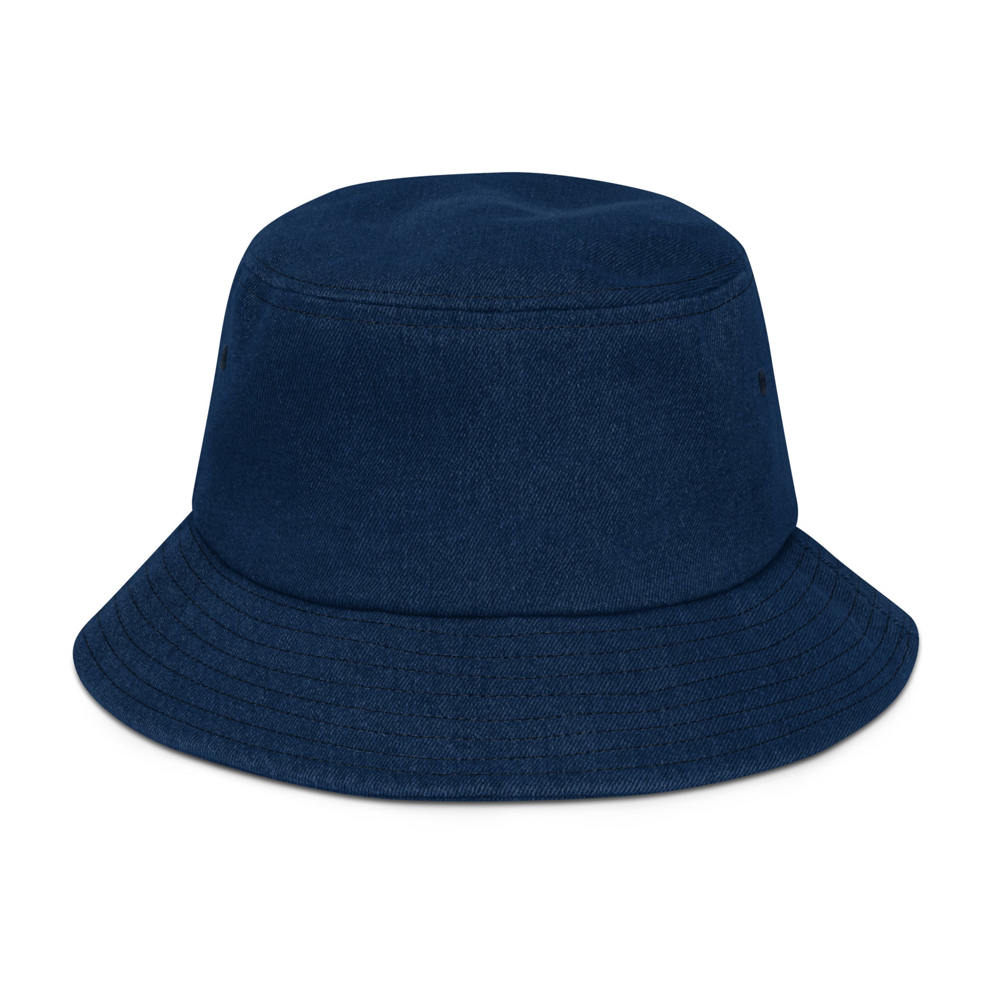 Back of denim blue bucket hat.