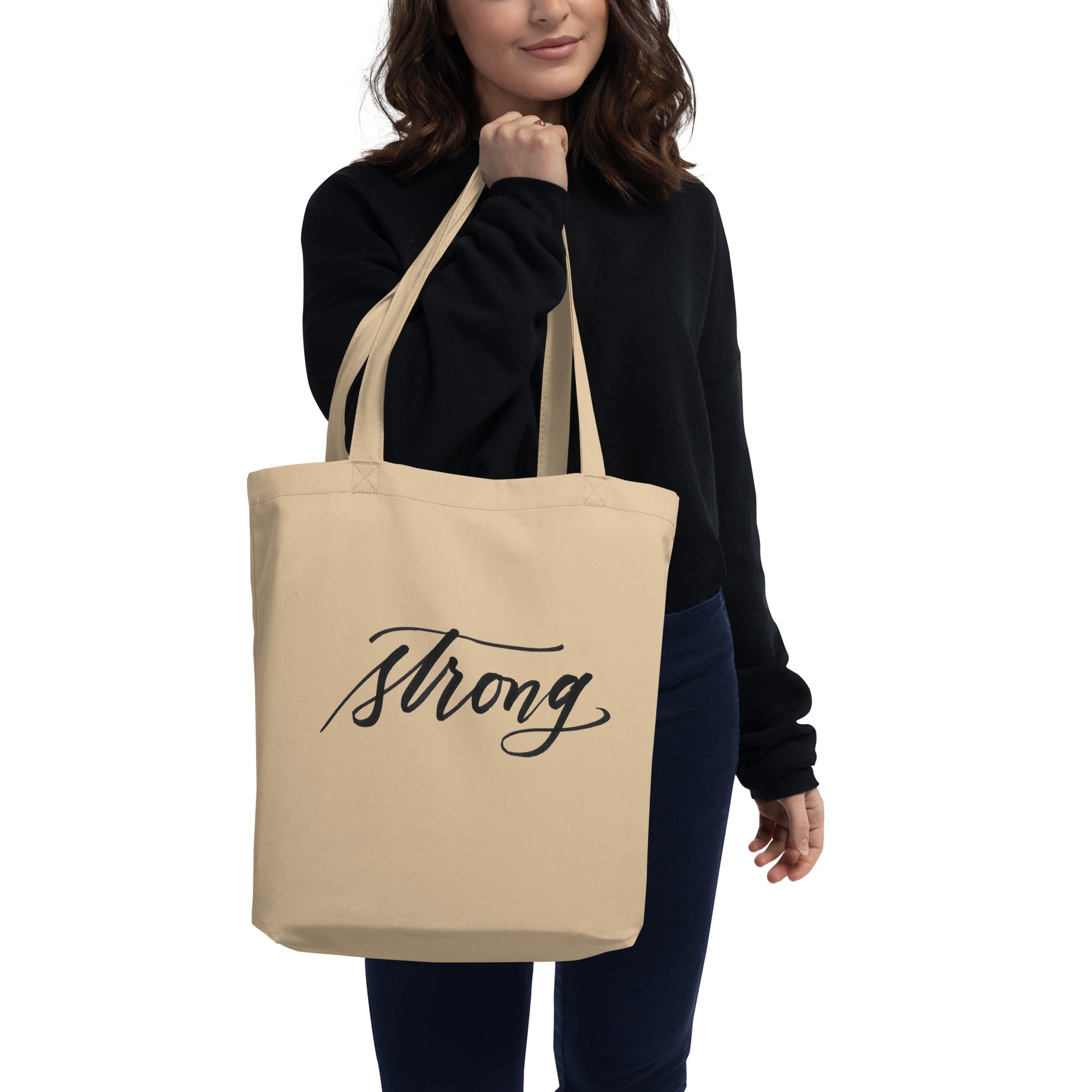 Script "Strong" Calligraphy Certified Organic Cotton Canvas Medium Eco Tote Bag