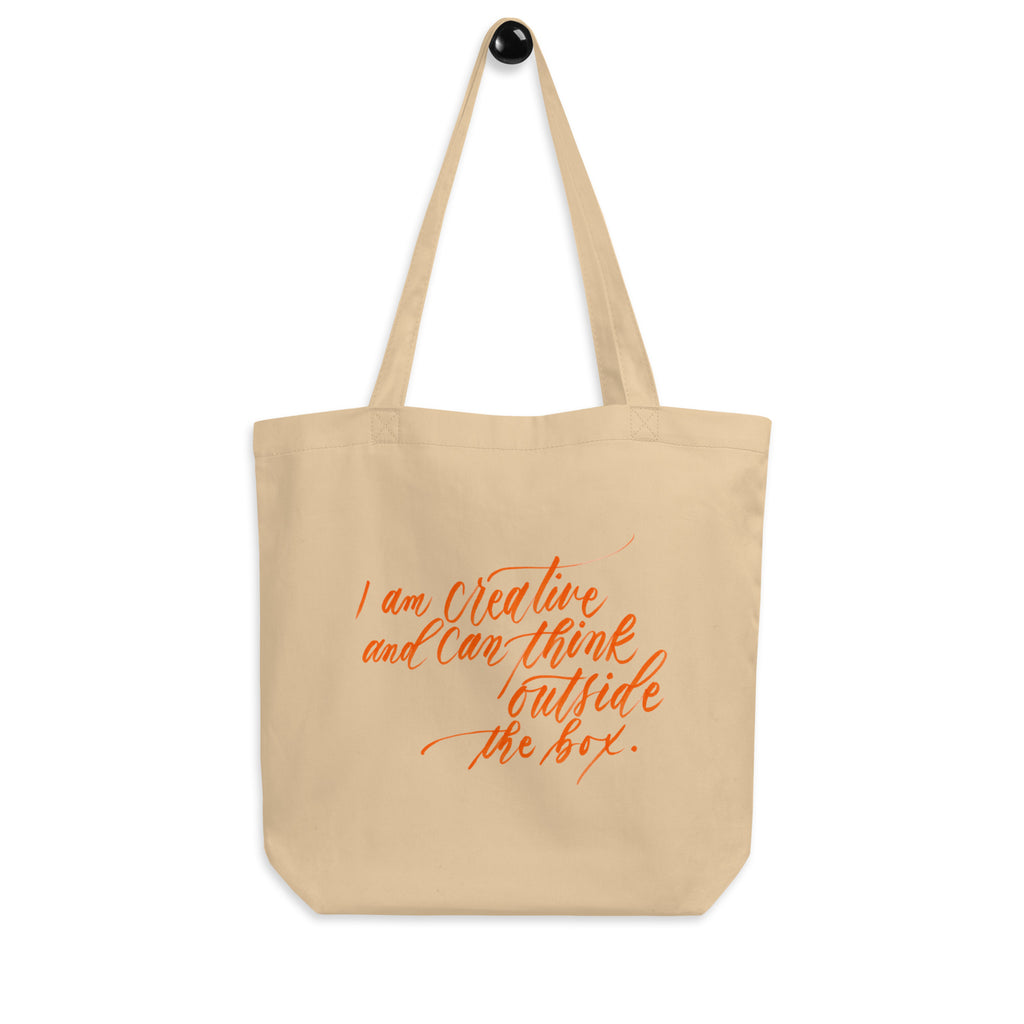 Art Tote - "I am creative..." Calligraphy Printed on Certified Organic Cotton Canvas MEDIUM Tote Bag - I am Empowered #03