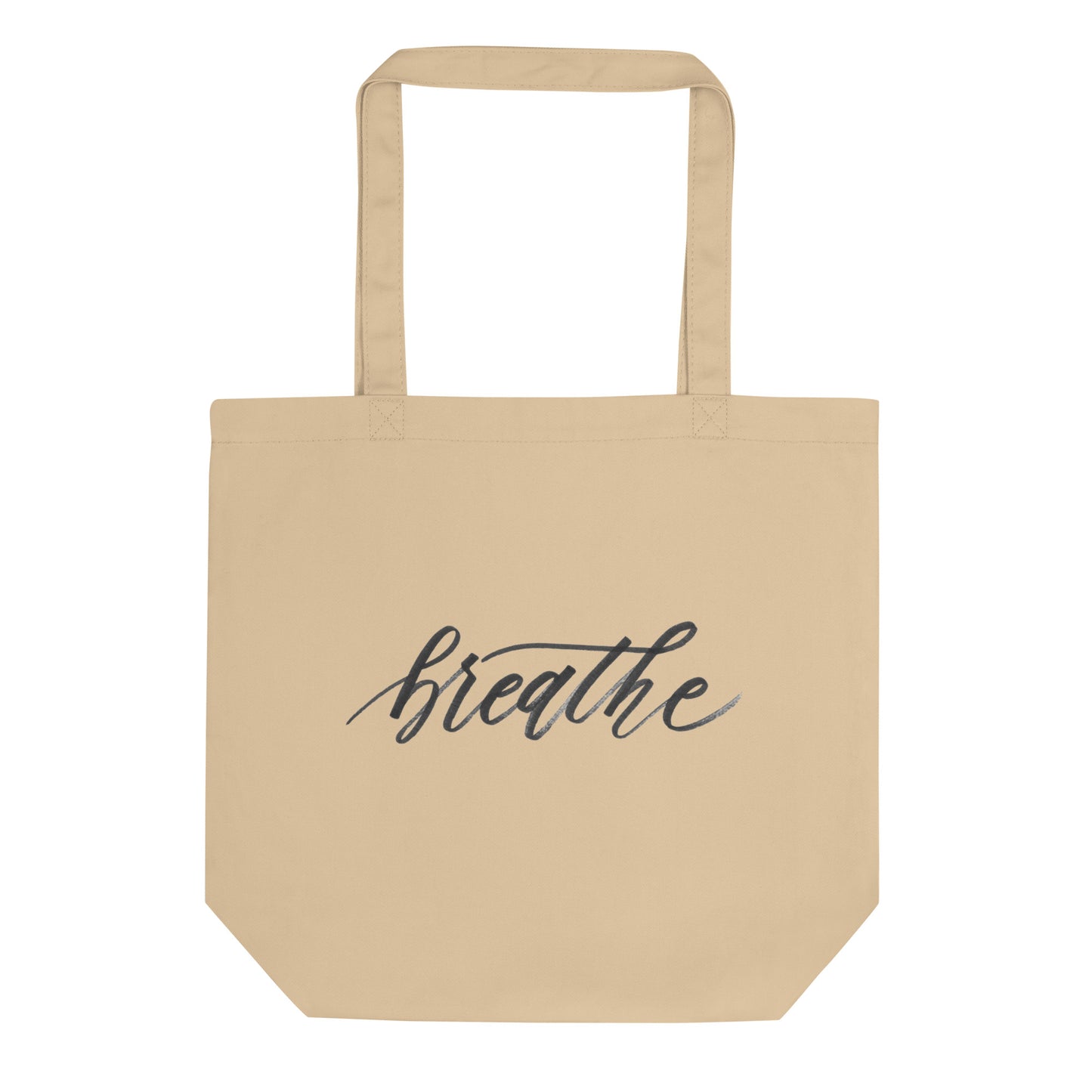 Handwritten Script "Breathe" Black Calligraphy Printed Eco MEDIUM Tote Bag