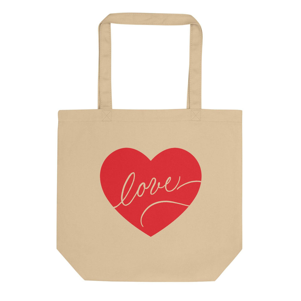 Love Script in Red Heart Tote Bag - Dear Daughters Design