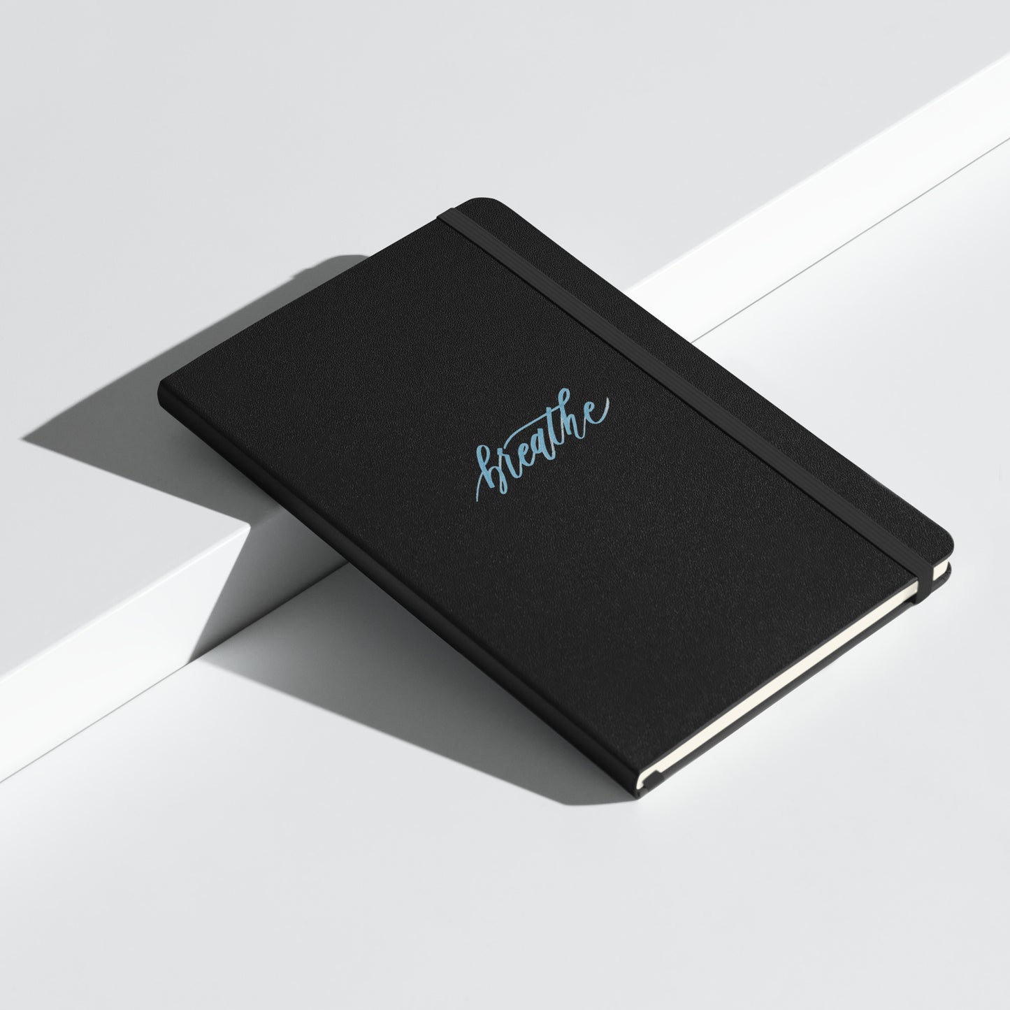 Handwritten "Breathe" Calligraphy Sky Blue Script Printed Hardcover Bound Notebook Journal