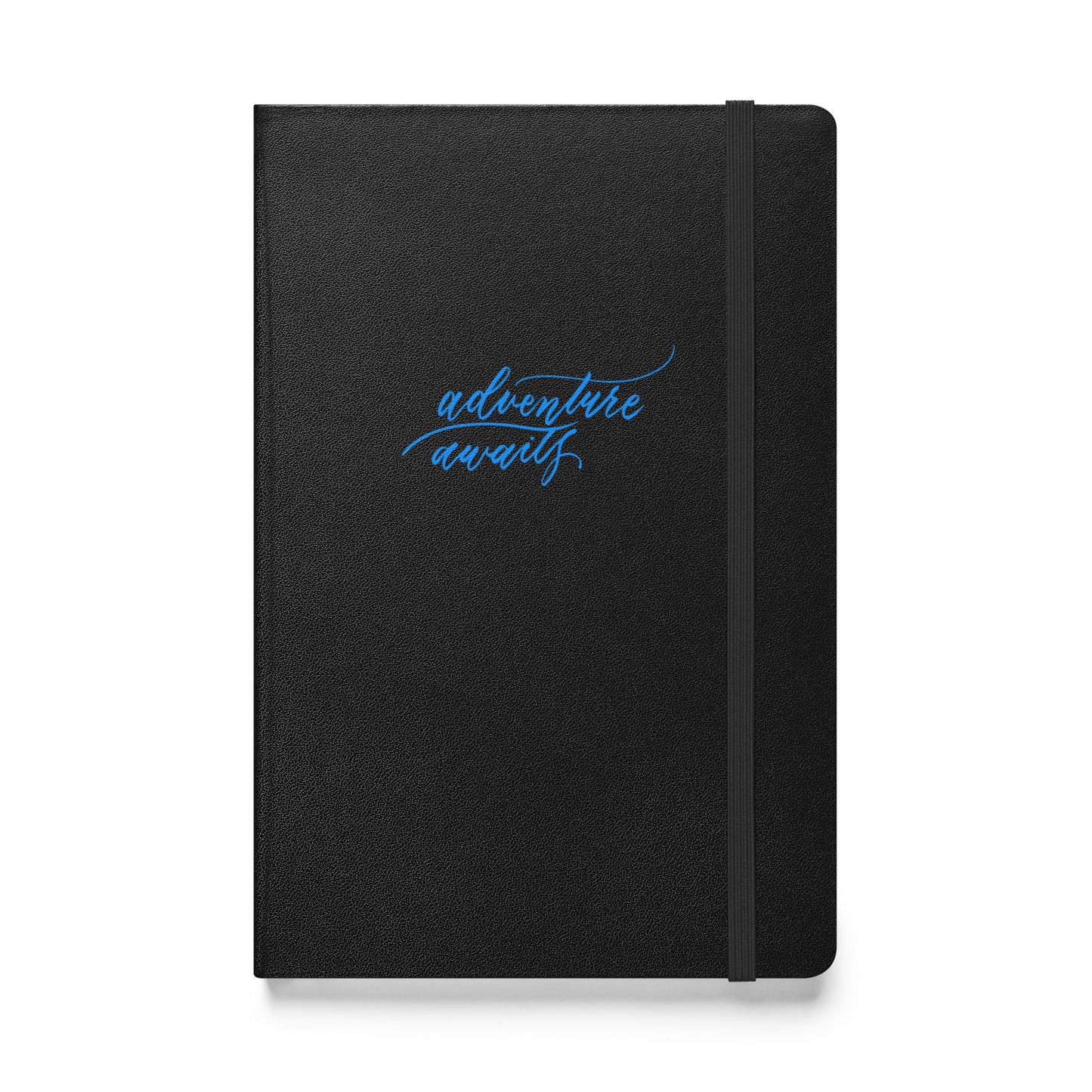 Travel Notebook - Handwritten "Adventure Awaits" Calligraphy Bright Blue Script Printed Hardcover Bound Notebook Journal