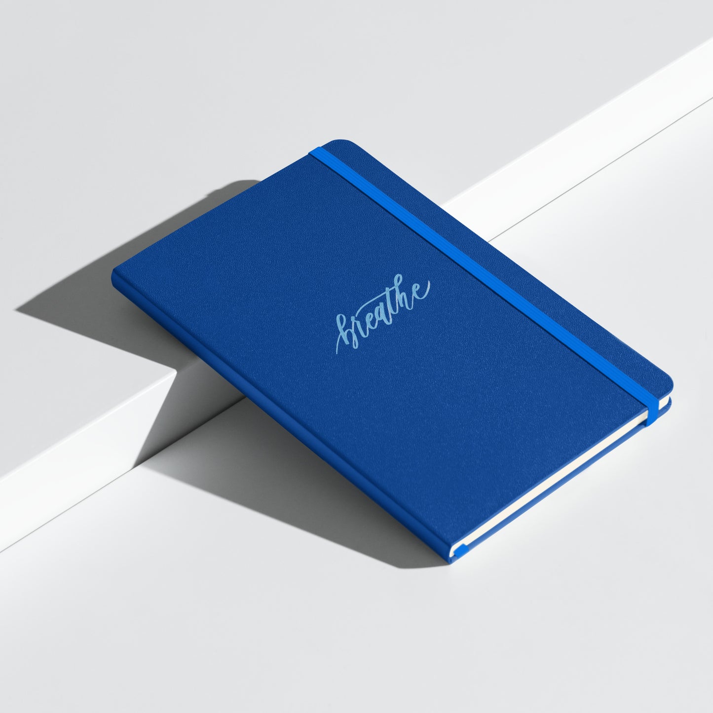 Handwritten "Breathe" Calligraphy Sky Blue Script Printed Hardcover Bound Notebook Journal