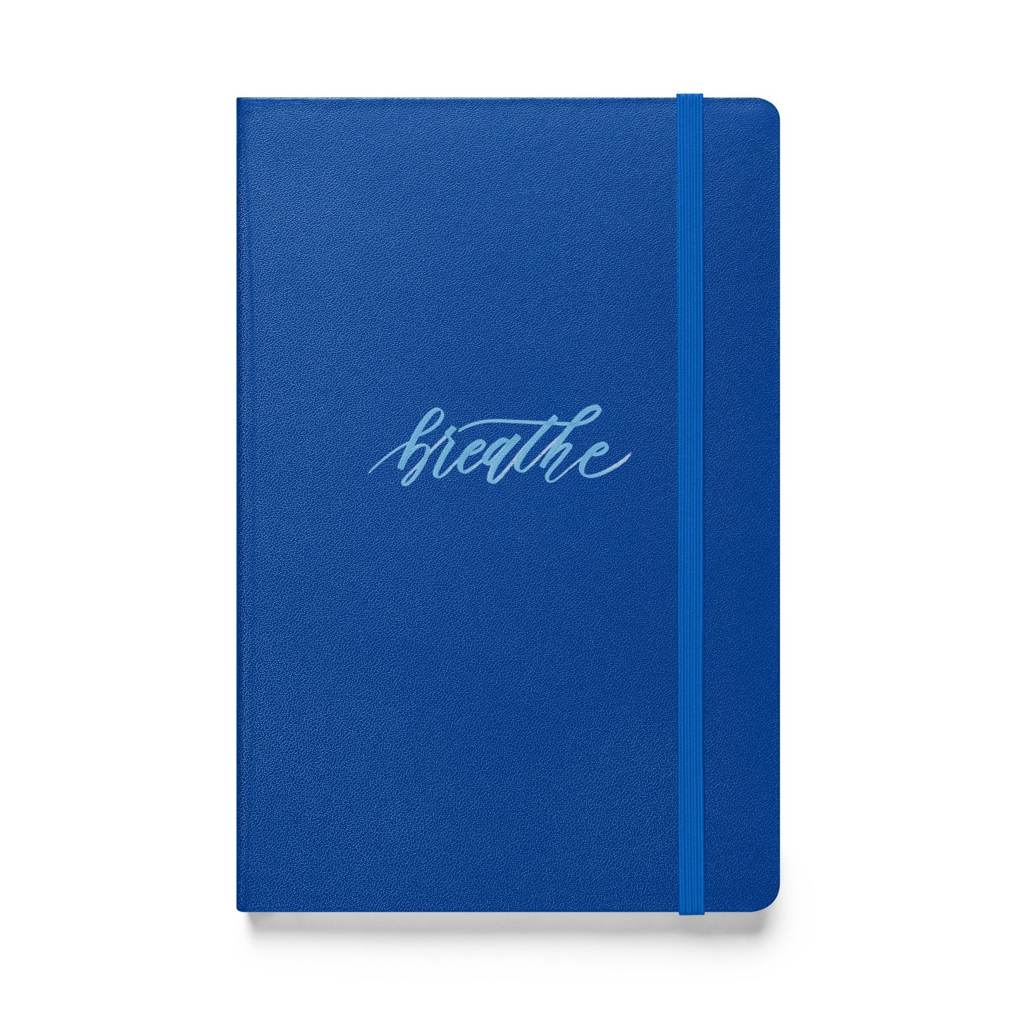 Handwritten "Breathe" Calligraphy Sky Blue Script Printed Hardcover Bound Notebook Journal