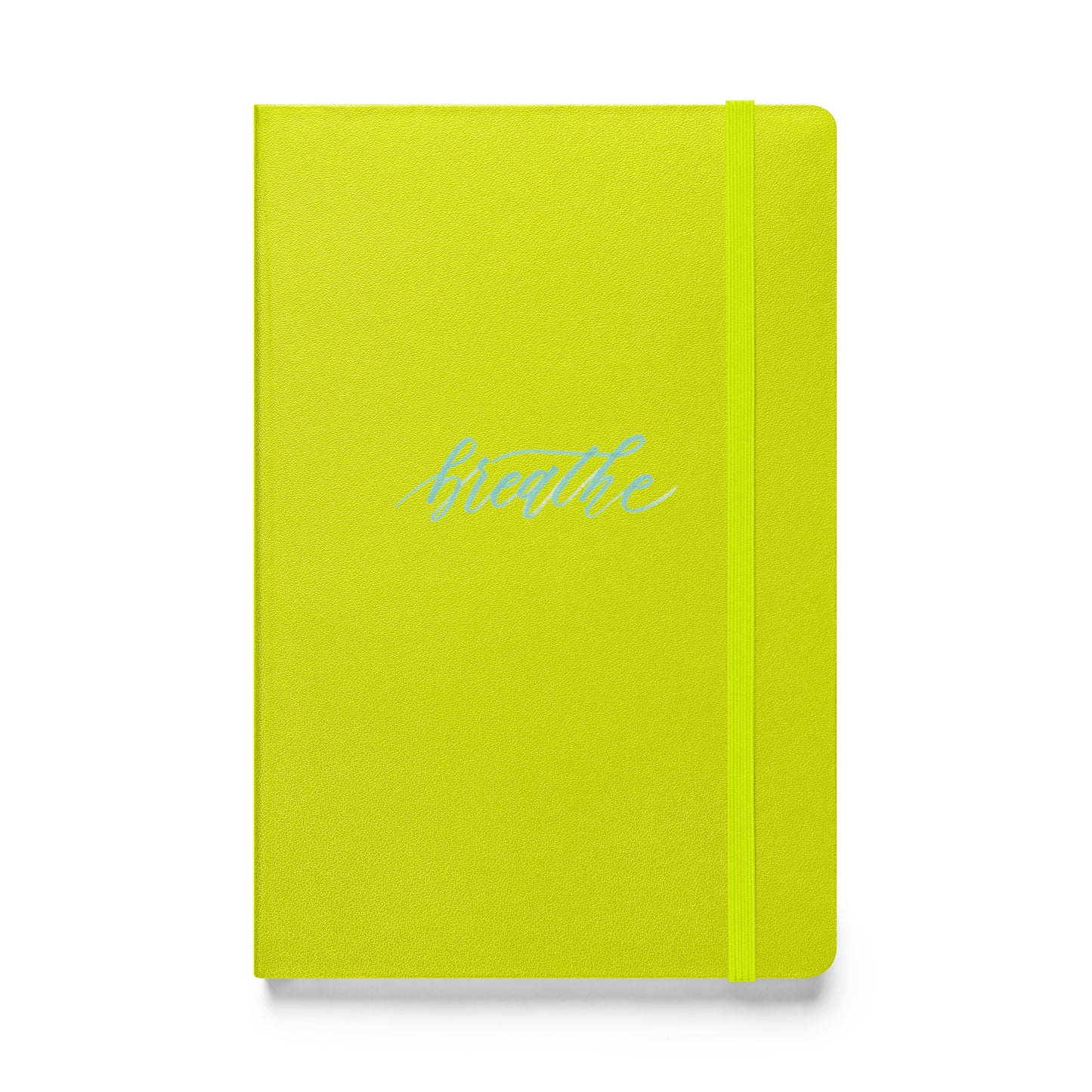 Handwritten "Breathe" Calligraphy Sky Blue Script Printed Hardcover Bound Notebook Journal