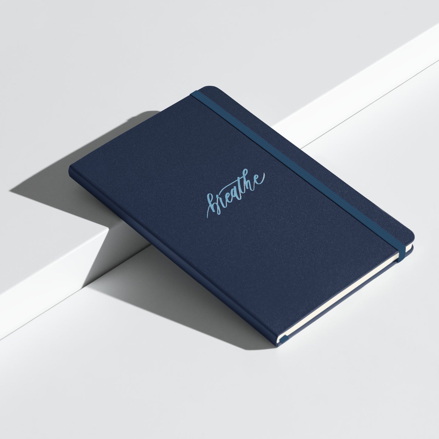 Handwritten "Breathe" Calligraphy Sky Blue Script Printed Hardcover Bound Notebook Journal