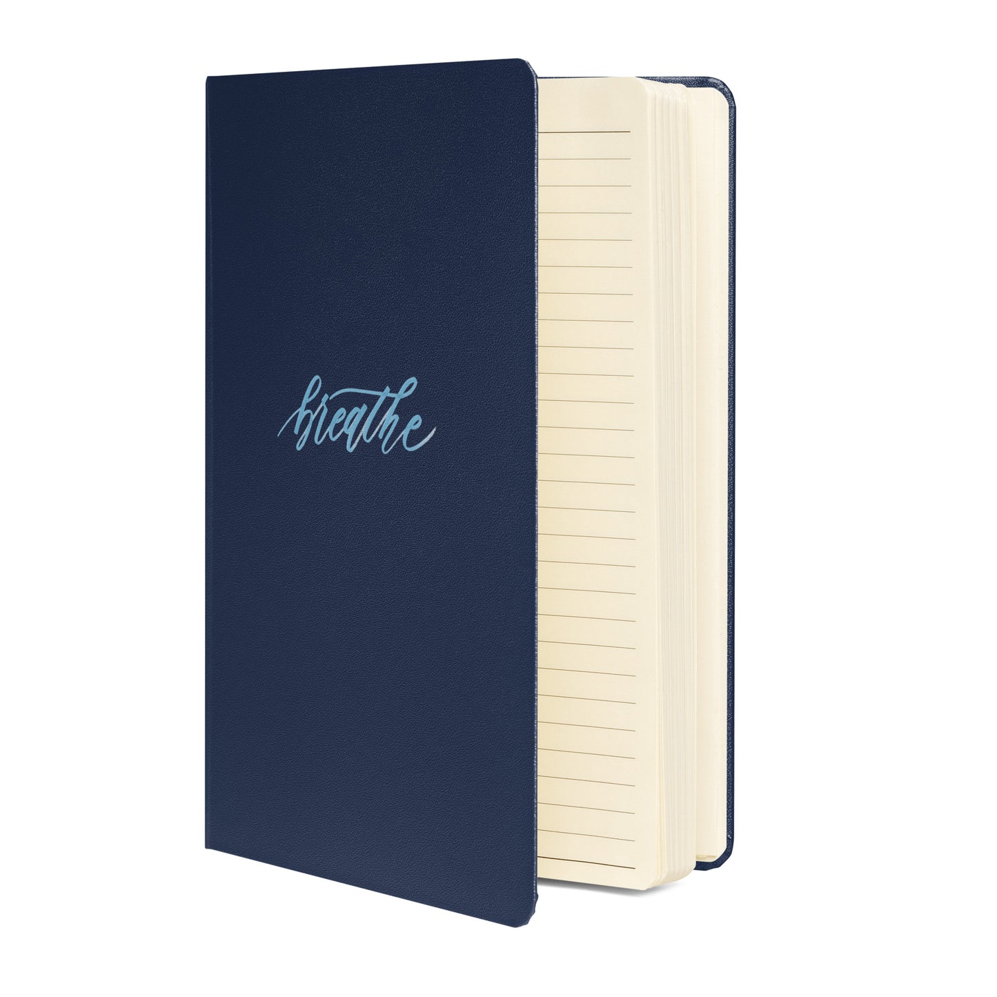 Handwritten "Breathe" Calligraphy Sky Blue Script Printed Hardcover Bound Notebook Journal