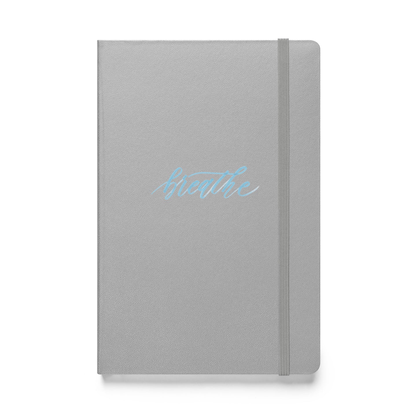 Handwritten "Breathe" Calligraphy Sky Blue Script Printed Hardcover Bound Notebook Journal