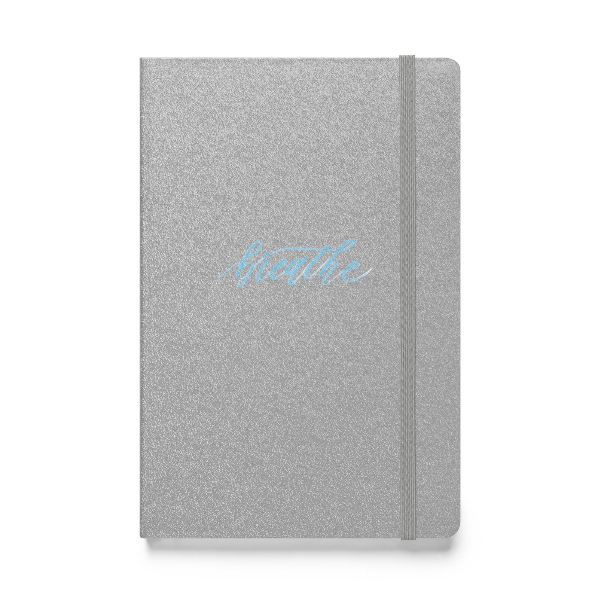 Handwritten "Breathe" Calligraphy Sky Blue Script Printed Hardcover Bound Notebook Journal