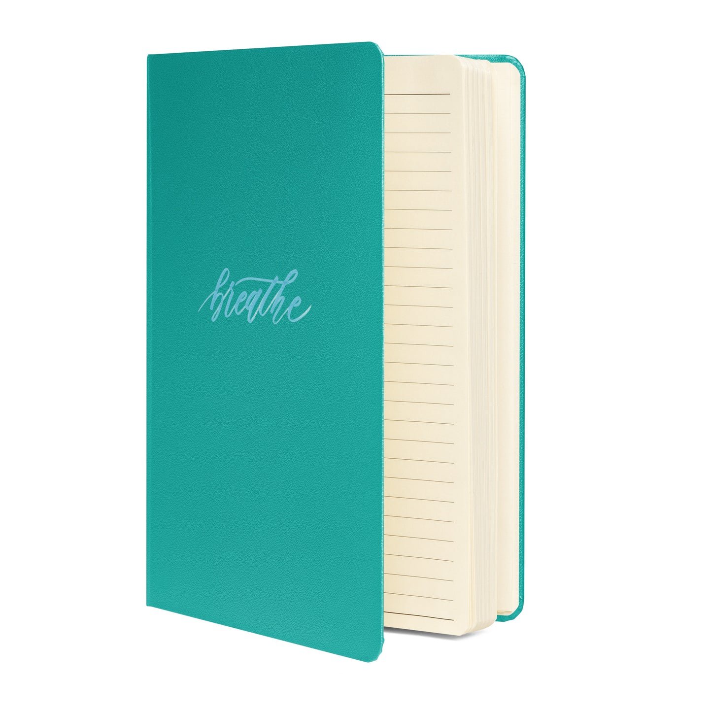 Handwritten "Breathe" Calligraphy Sky Blue Script Printed Hardcover Bound Notebook Journal