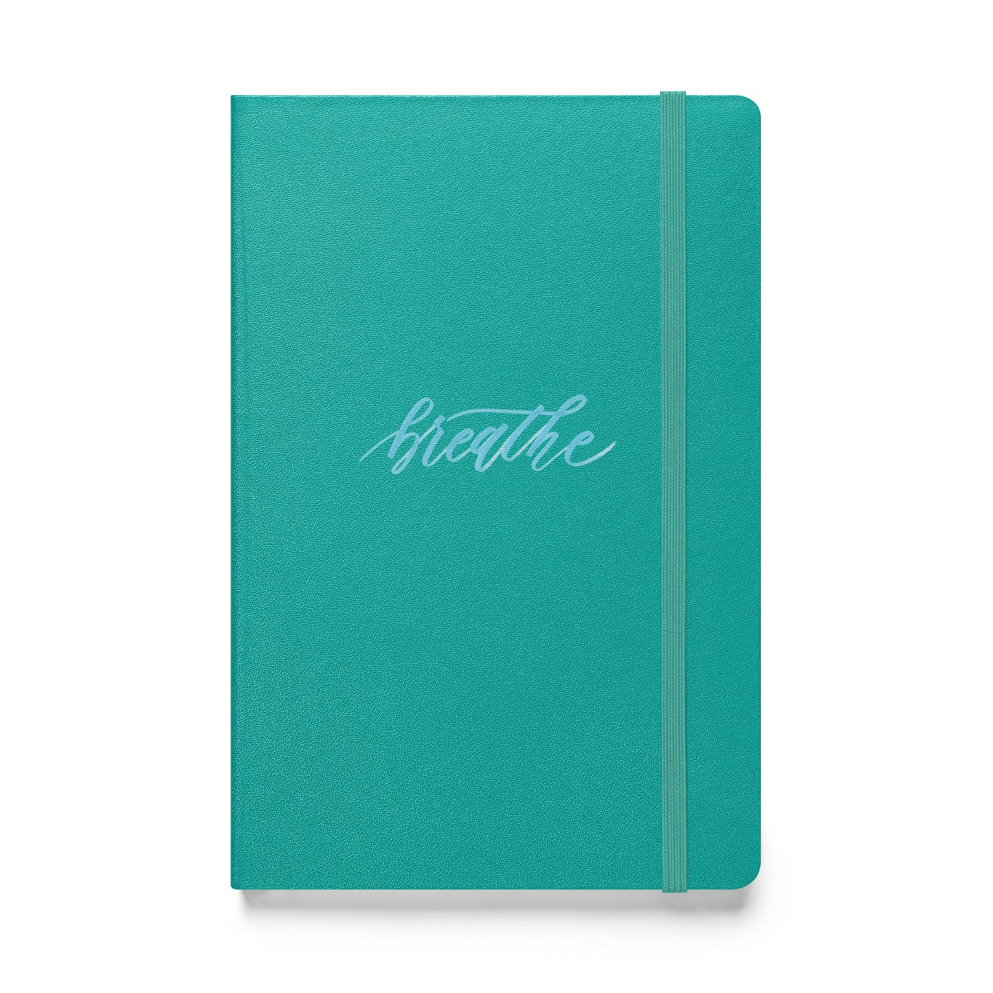 Handwritten "Breathe" Calligraphy Sky Blue Script Printed Hardcover Bound Notebook Journal