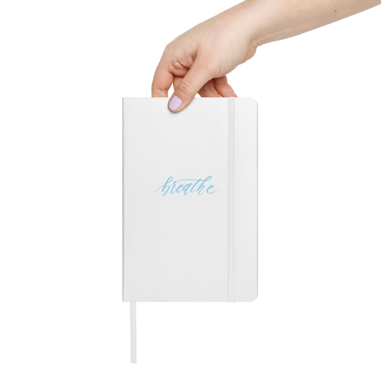 Handwritten "Breathe" Calligraphy Sky Blue Script Printed Hardcover Bound Notebook Journal