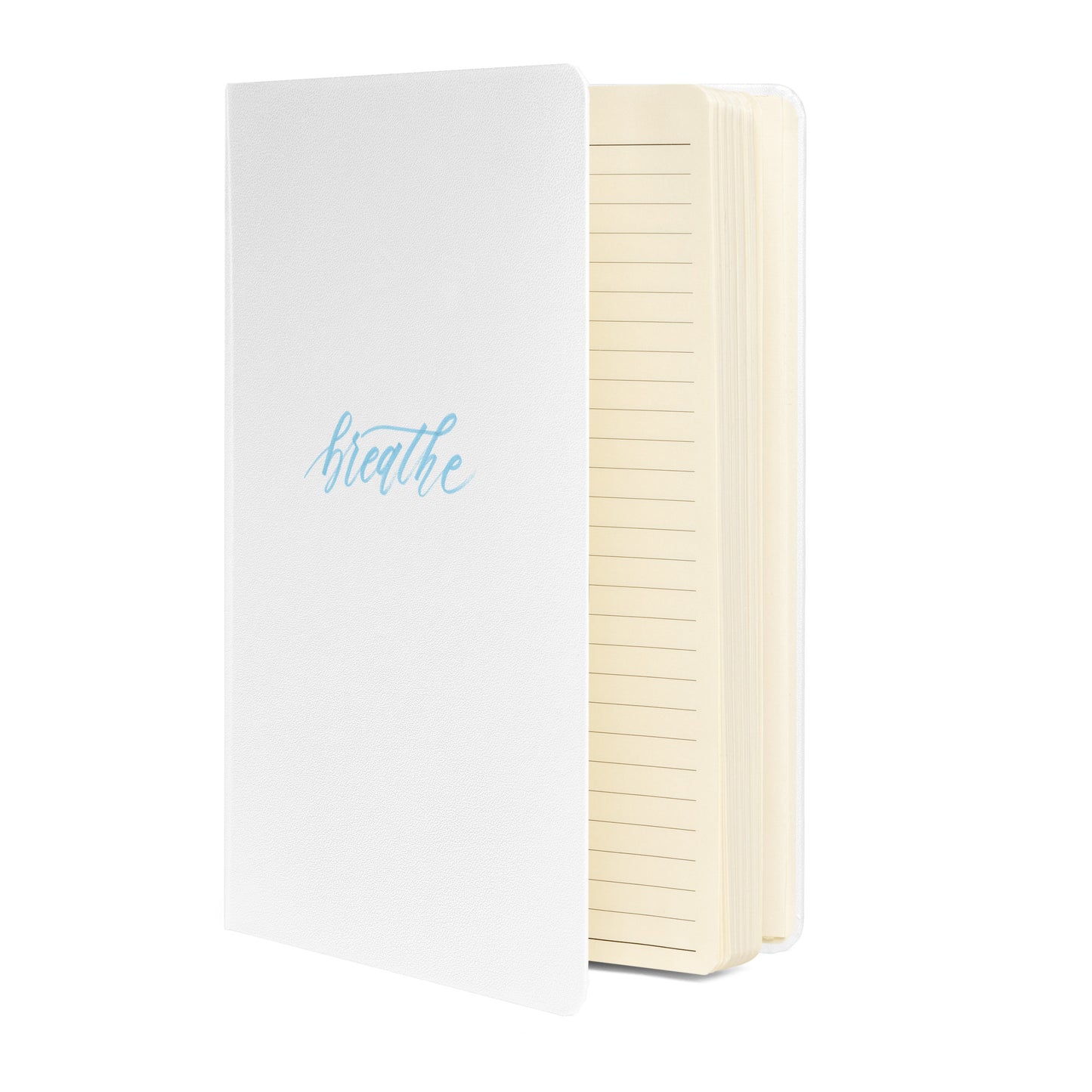 Handwritten "Breathe" Calligraphy Sky Blue Script Printed Hardcover Bound Notebook Journal