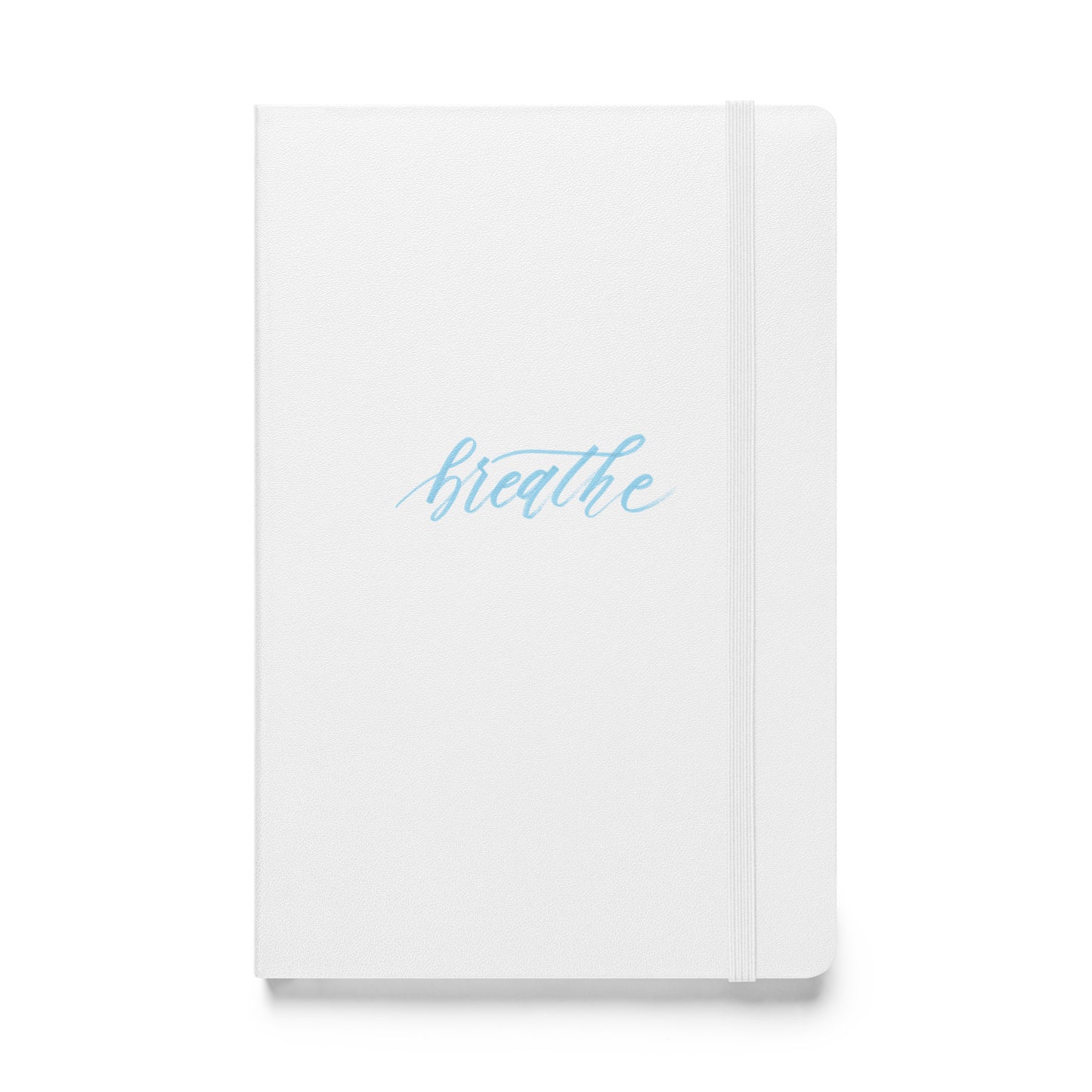 Handwritten "Breathe" Calligraphy Sky Blue Script Printed Hardcover Bound Notebook Journal