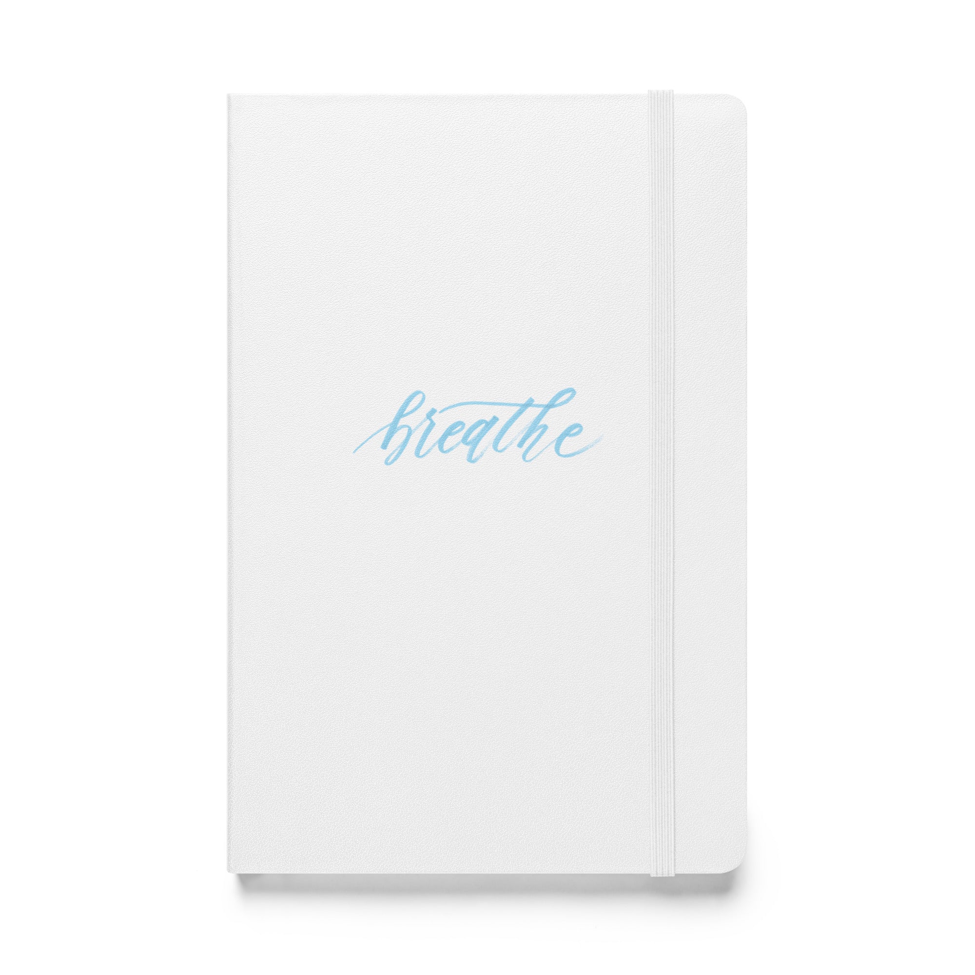 Handwritten "Breathe" Calligraphy Sky Blue Script Printed Hardcover Bound Notebook Journal