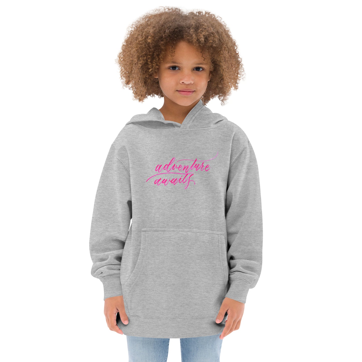 Script "Adventure Awaits" Pink Calligraphy Printed Kids Fleece Hoodie