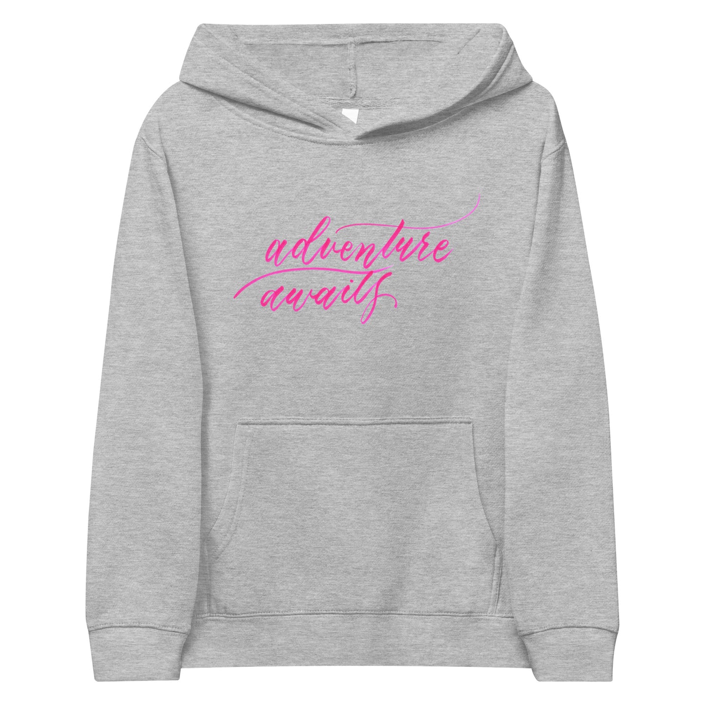 Script "Adventure Awaits" Pink Calligraphy Printed Kids Fleece Hoodie