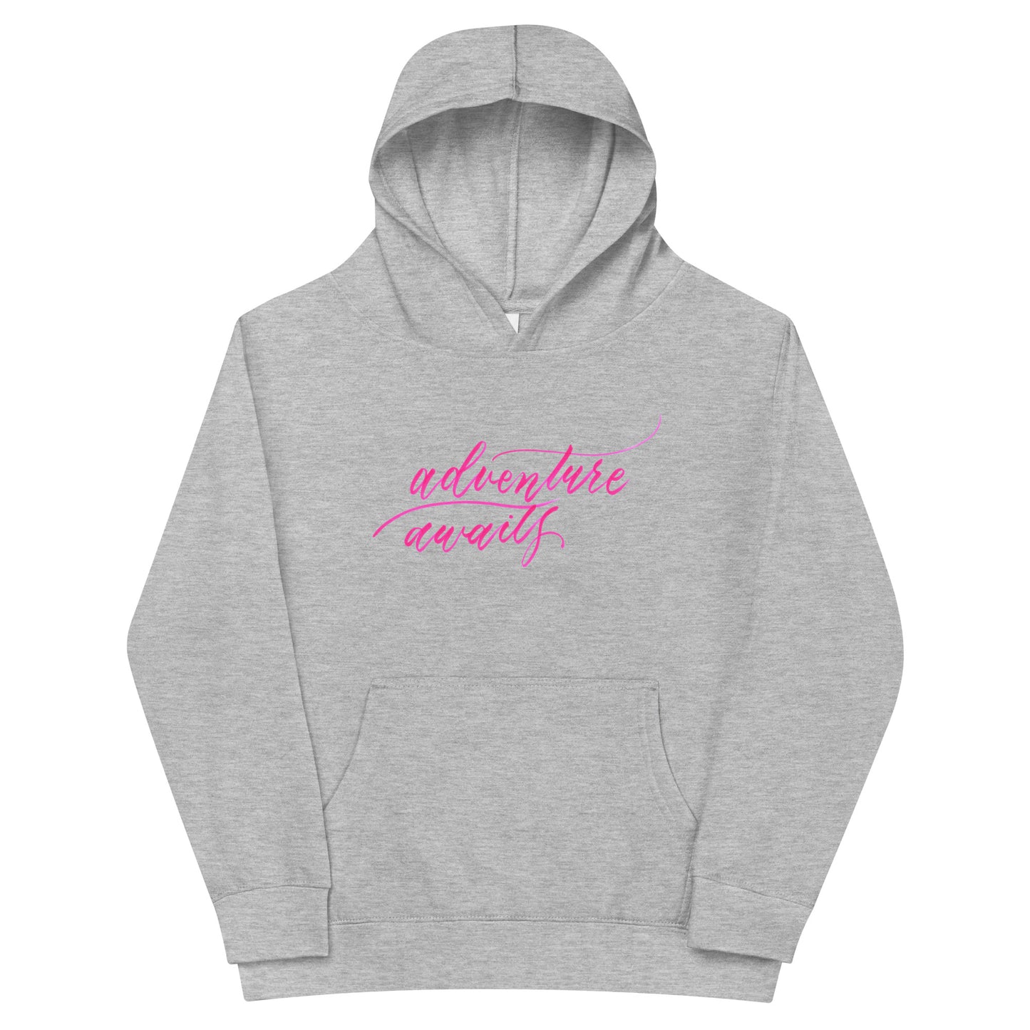 Script "Adventure Awaits" Pink Calligraphy Printed Kids Fleece Hoodie