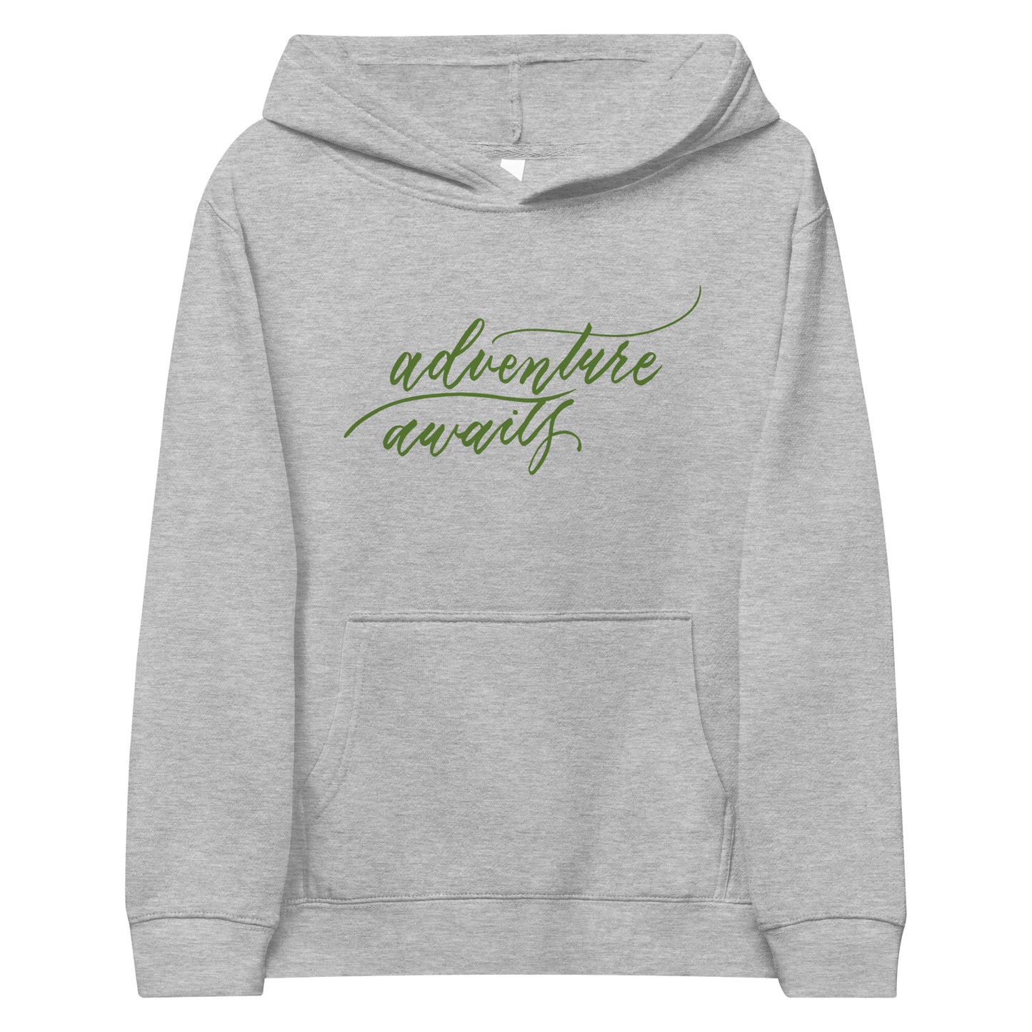 Script "Adventure Awaits" Green Calligraphy Printed Kids Fleece Hoodie