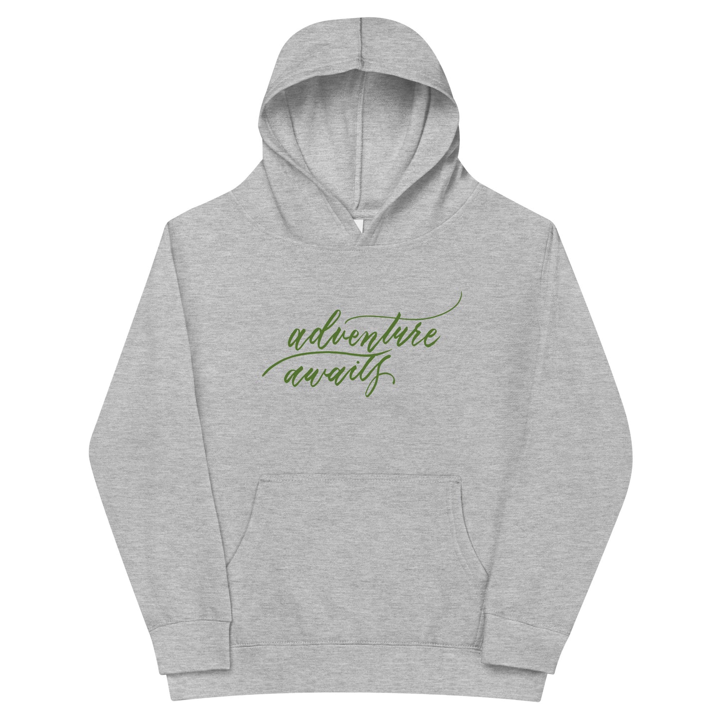 Script "Adventure Awaits" Green Calligraphy Printed Kids Fleece Hoodie