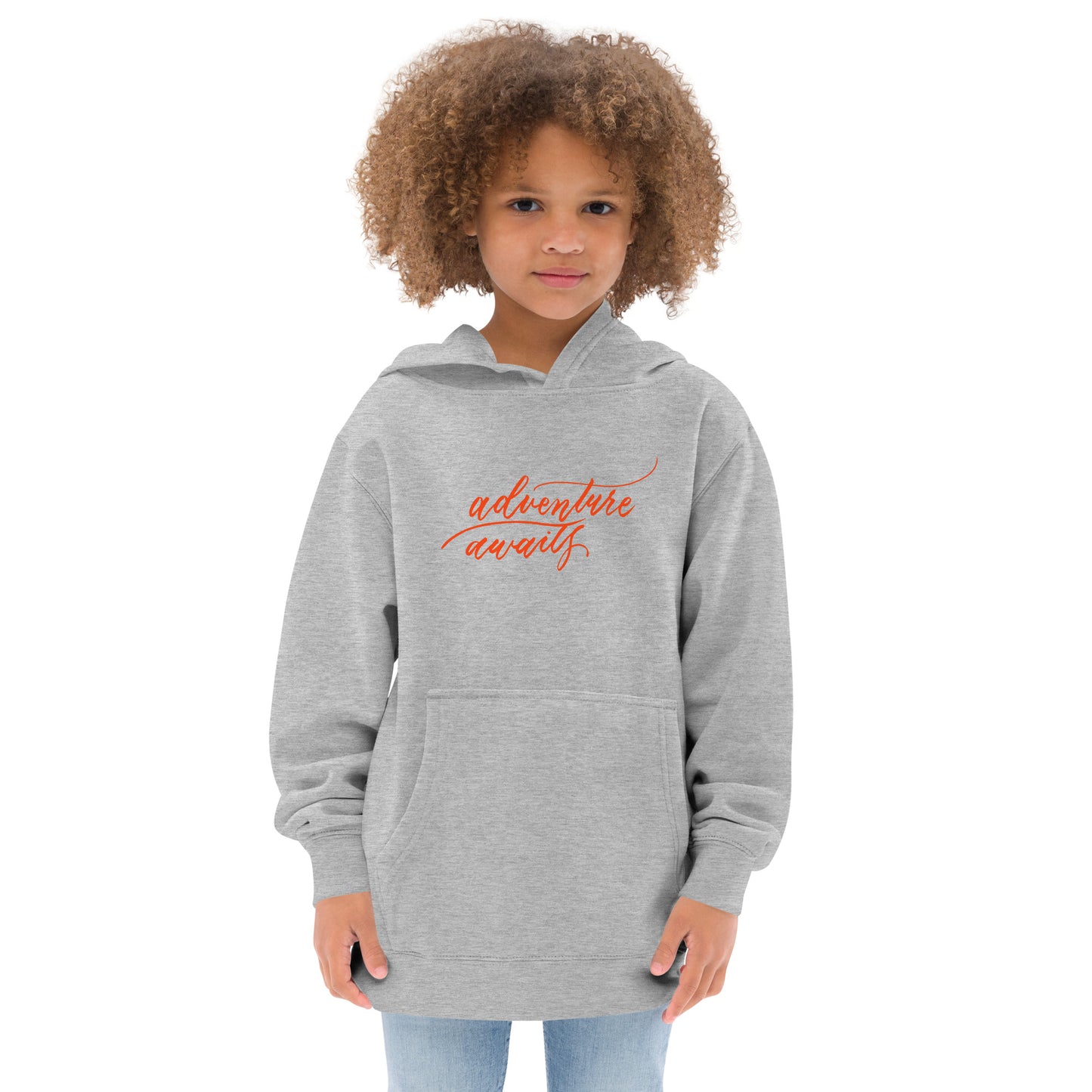 Script "Adventure Awaits" Orange Calligraphy Printed Kids Fleece Hoodie