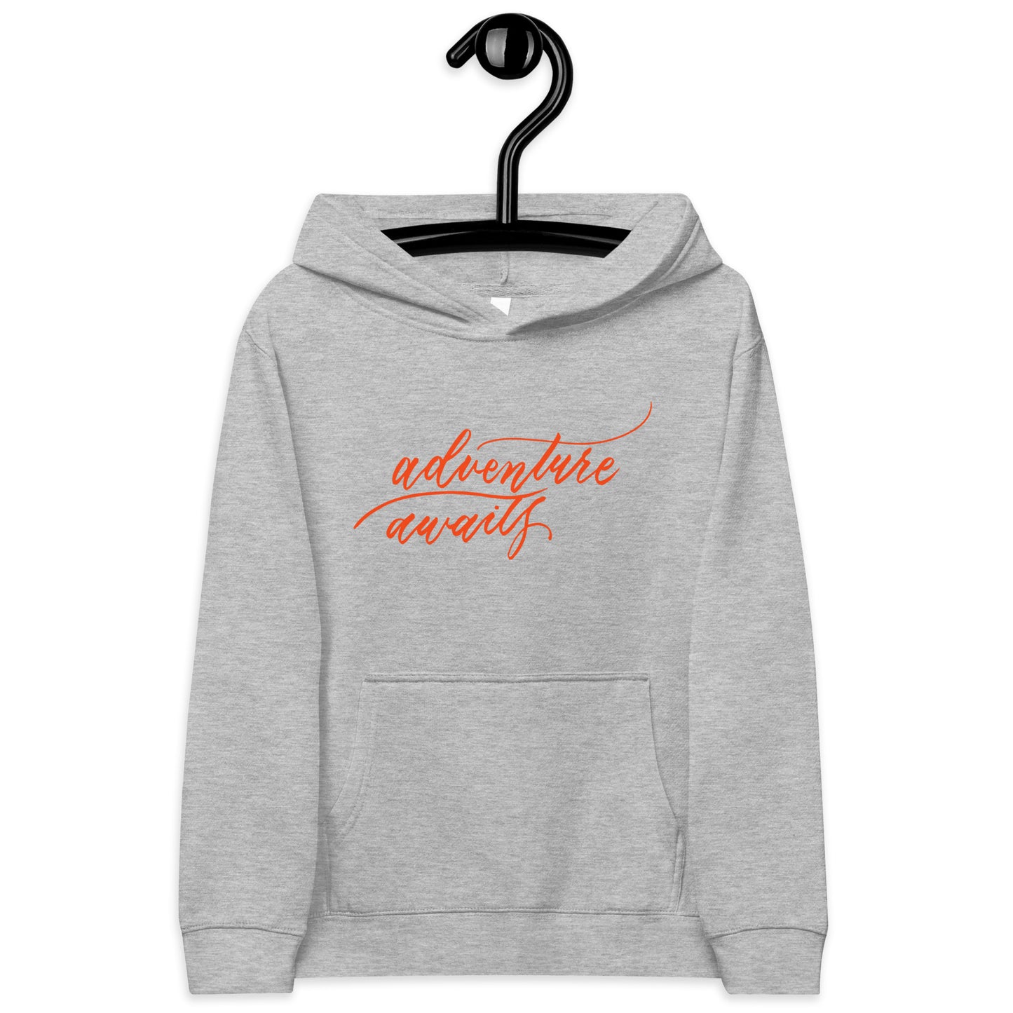 Script "Adventure Awaits" Orange Calligraphy Printed Kids Fleece Hoodie