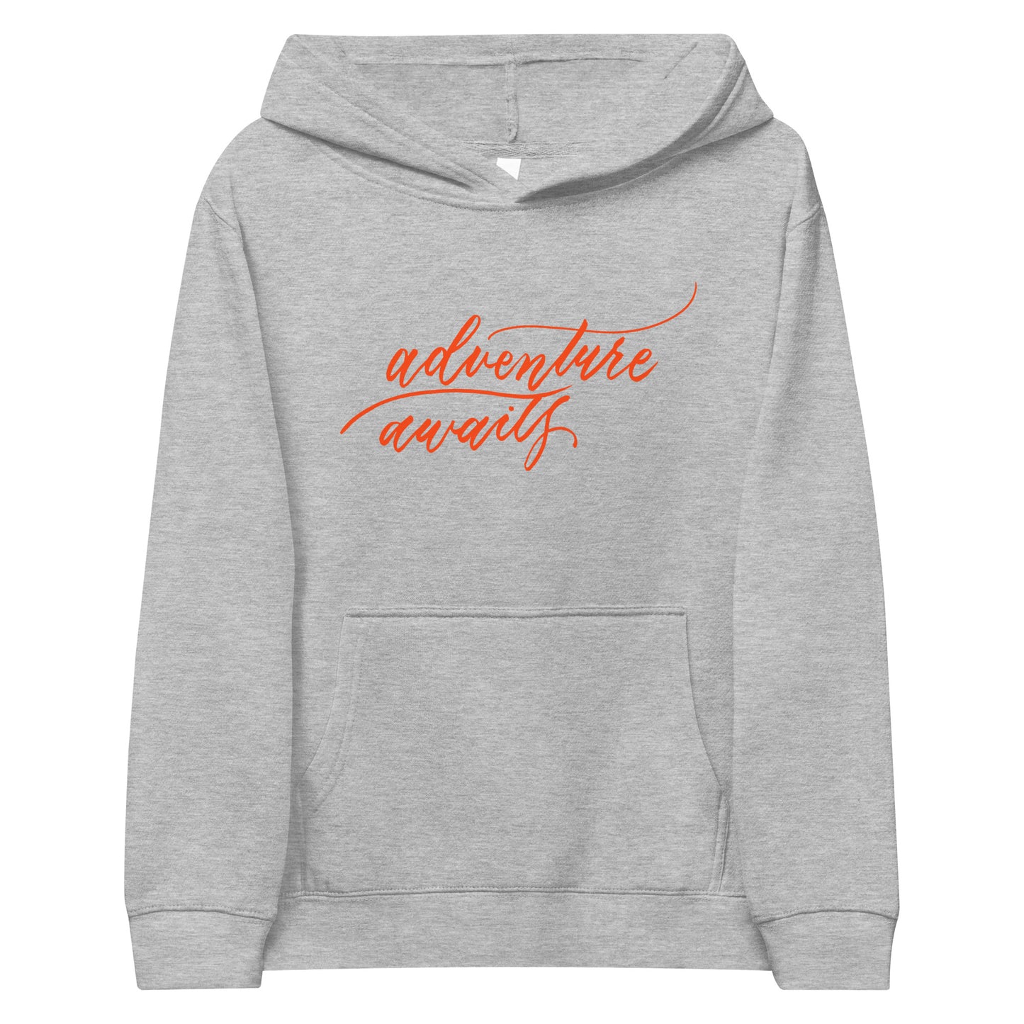 Script "Adventure Awaits" Orange Calligraphy Printed Kids Fleece Hoodie