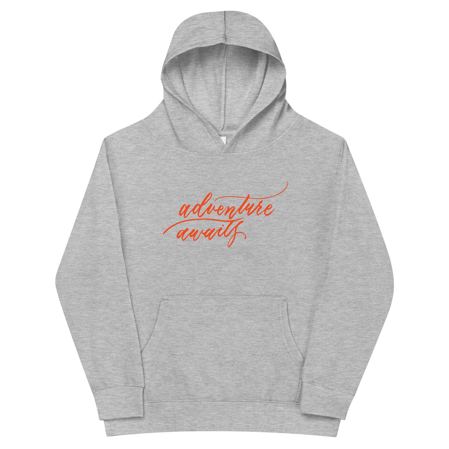 Script "Adventure Awaits" Orange Calligraphy Printed Kids Fleece Hoodie