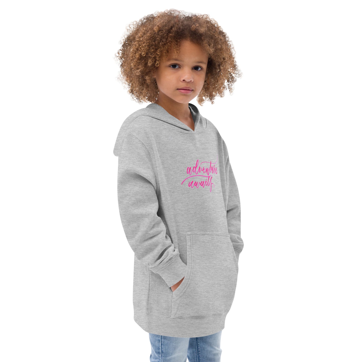 Script "Adventure Awaits" Pink Calligraphy Printed Kids Fleece Hoodie