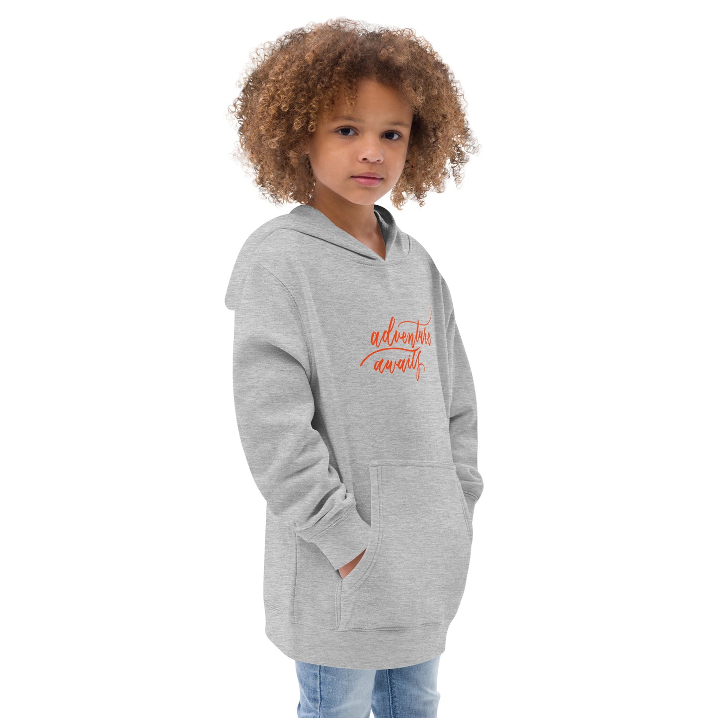 Script "Adventure Awaits" Orange Calligraphy Printed Kids Fleece Hoodie