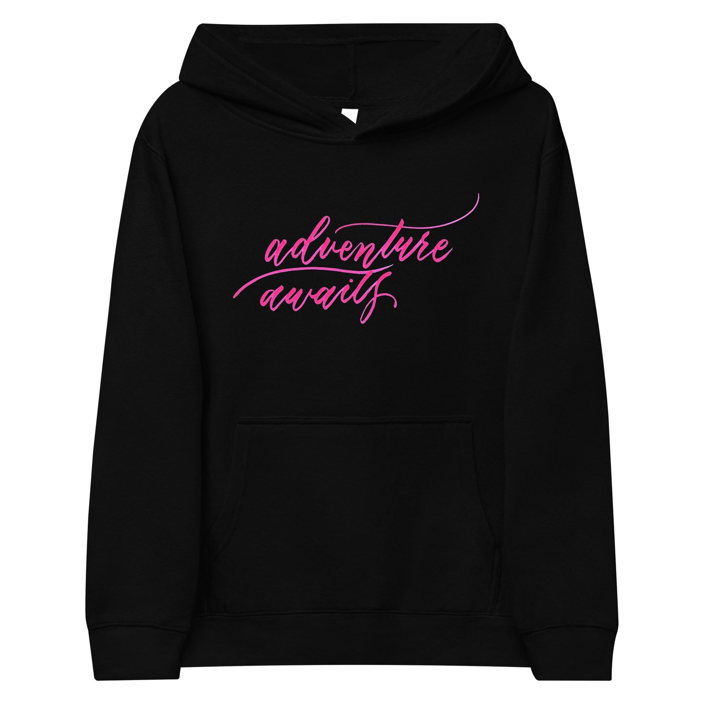 Script "Adventure Awaits" Pink Calligraphy Printed Kids Fleece Hoodie