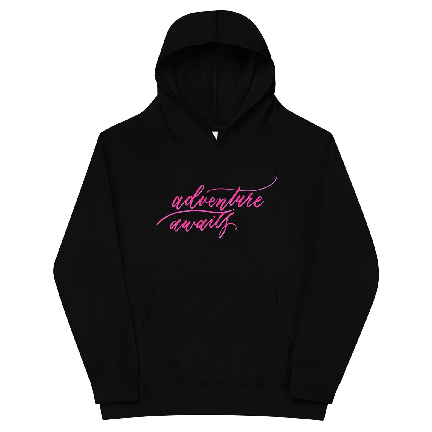 Script "Adventure Awaits" Pink Calligraphy Printed Kids Fleece Hoodie