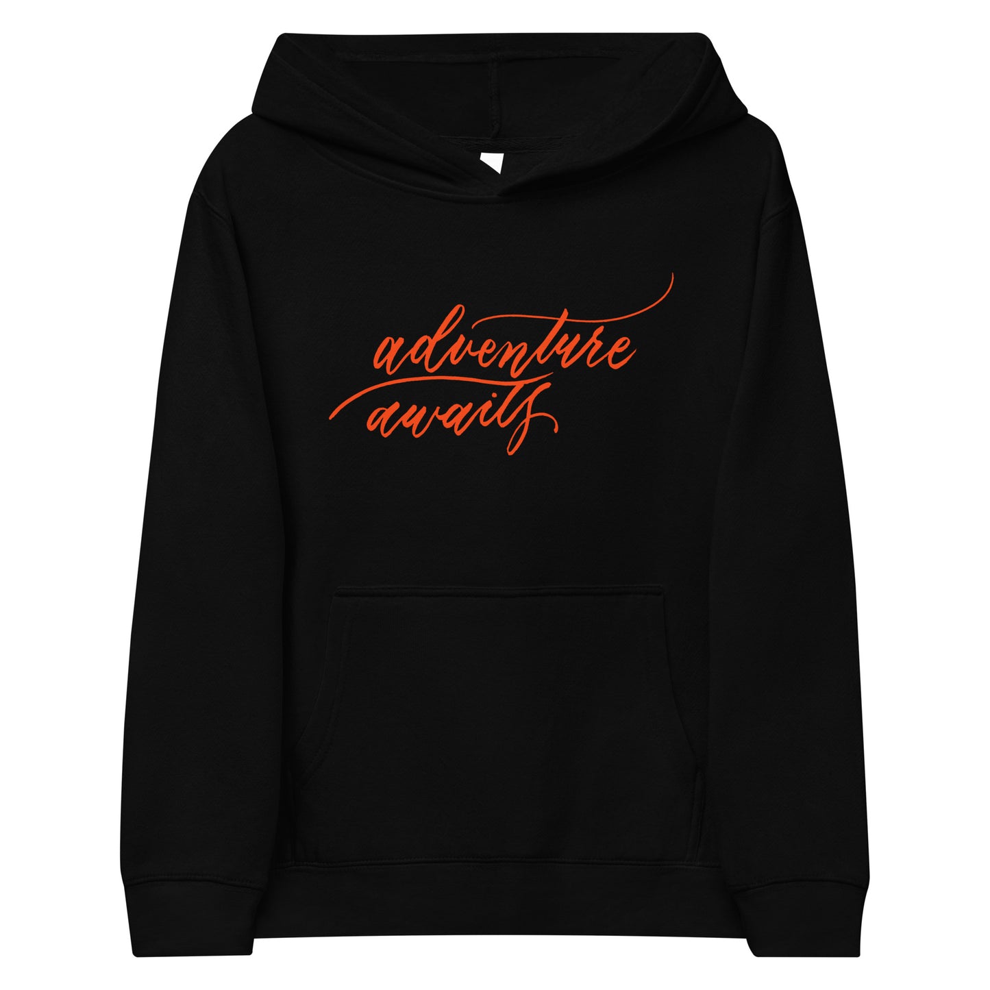 Script "Adventure Awaits" Orange Calligraphy Printed Kids Fleece Hoodie