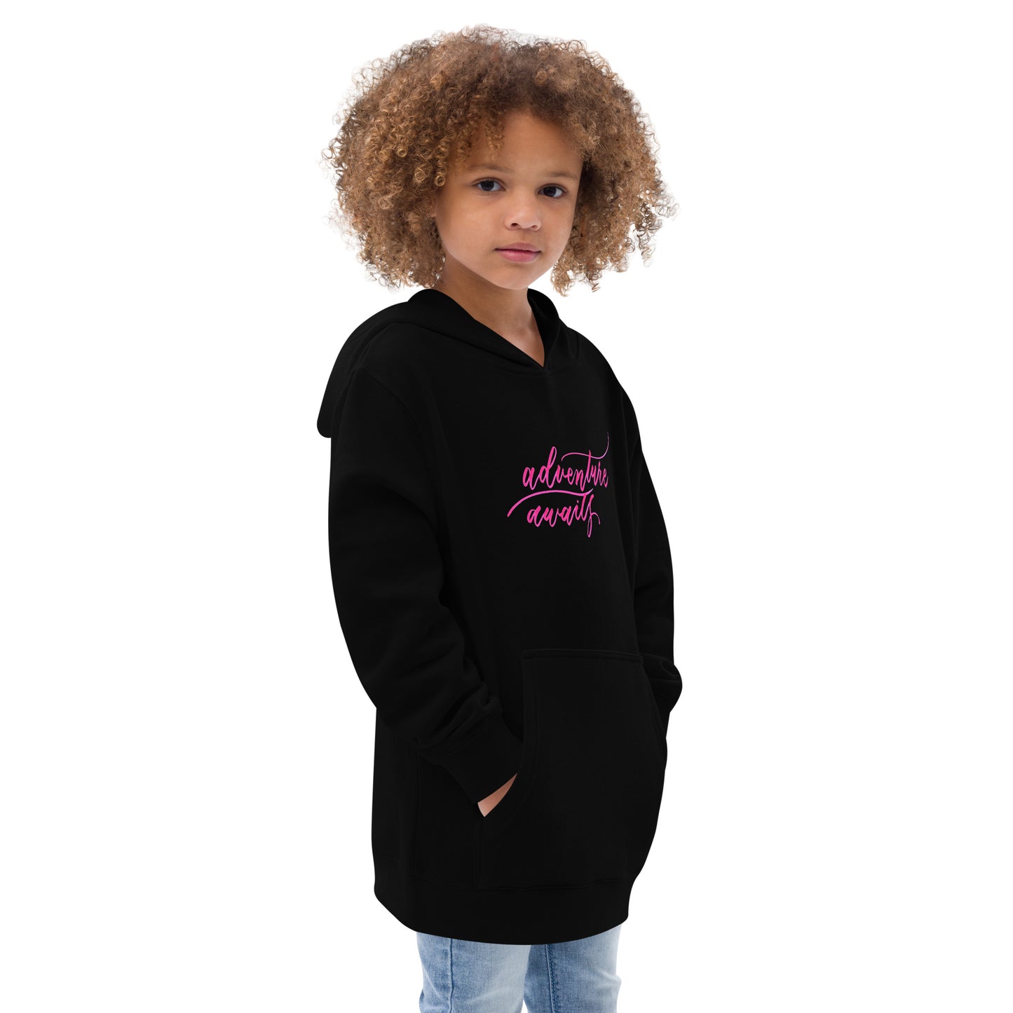 Script "Adventure Awaits" Pink Calligraphy Printed Kids Fleece Hoodie