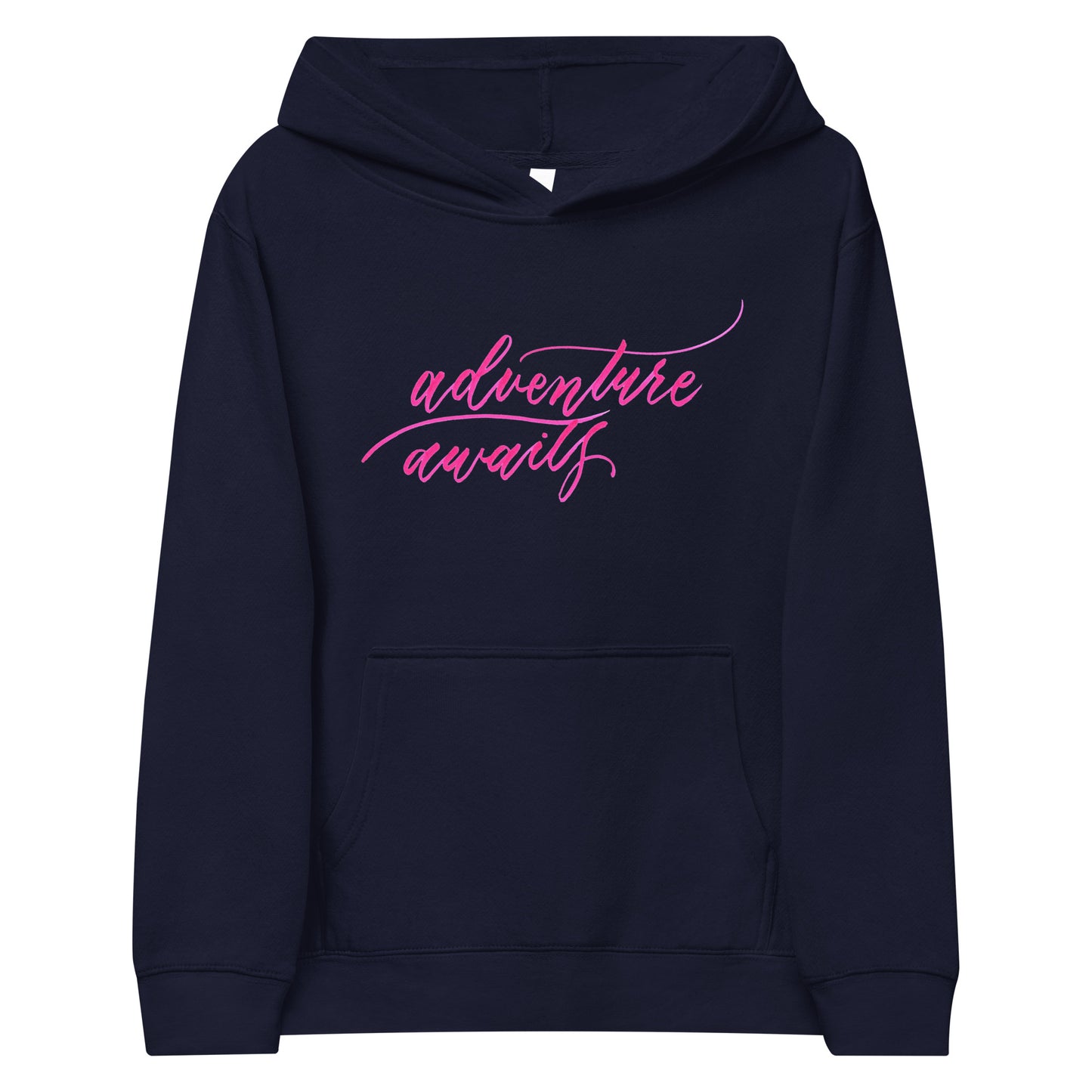 Script "Adventure Awaits" Pink Calligraphy Printed Kids Fleece Hoodie