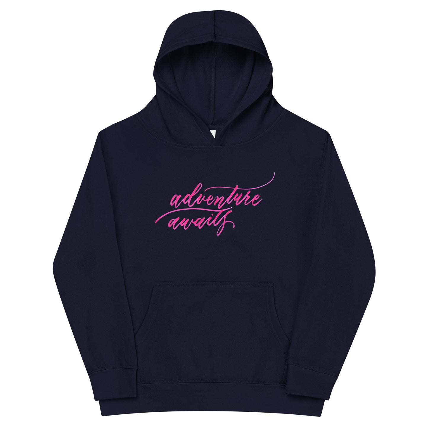 Script "Adventure Awaits" Pink Calligraphy Printed Kids Fleece Hoodie