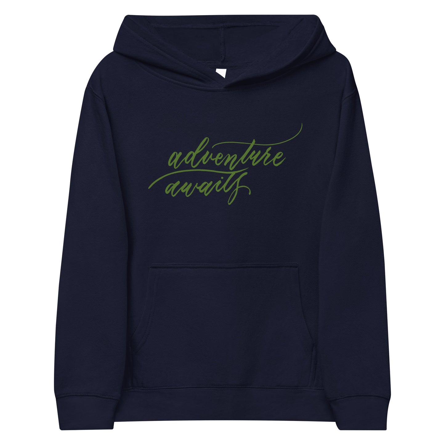 Script "Adventure Awaits" Green Calligraphy Printed Kids Fleece Hoodie